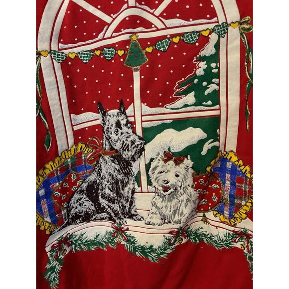 Vintage Hearts Snowy Dogs Sitting In A Window Red Crewneck Sweater Medium - Picture 2 of 3